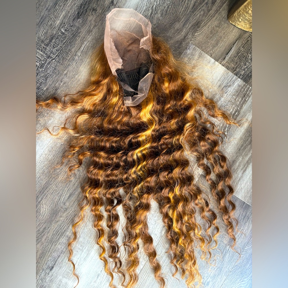Deep Curly Wave 13*6 Blonde Human Hair Wig, 26 to 28 inches long. - Picture 6 of 9